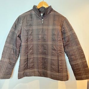 VINTAGE | Cutter & Buck brown plaid embroidered quilted jacket